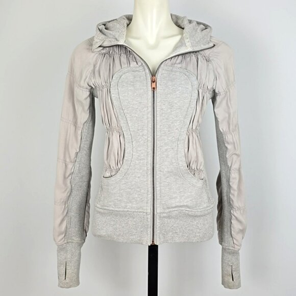 Lululemon Special Edition Rare Grey Tencel Ruching Scuba Hoodie Thumbholes Sz 4 - Picture 1 of 14